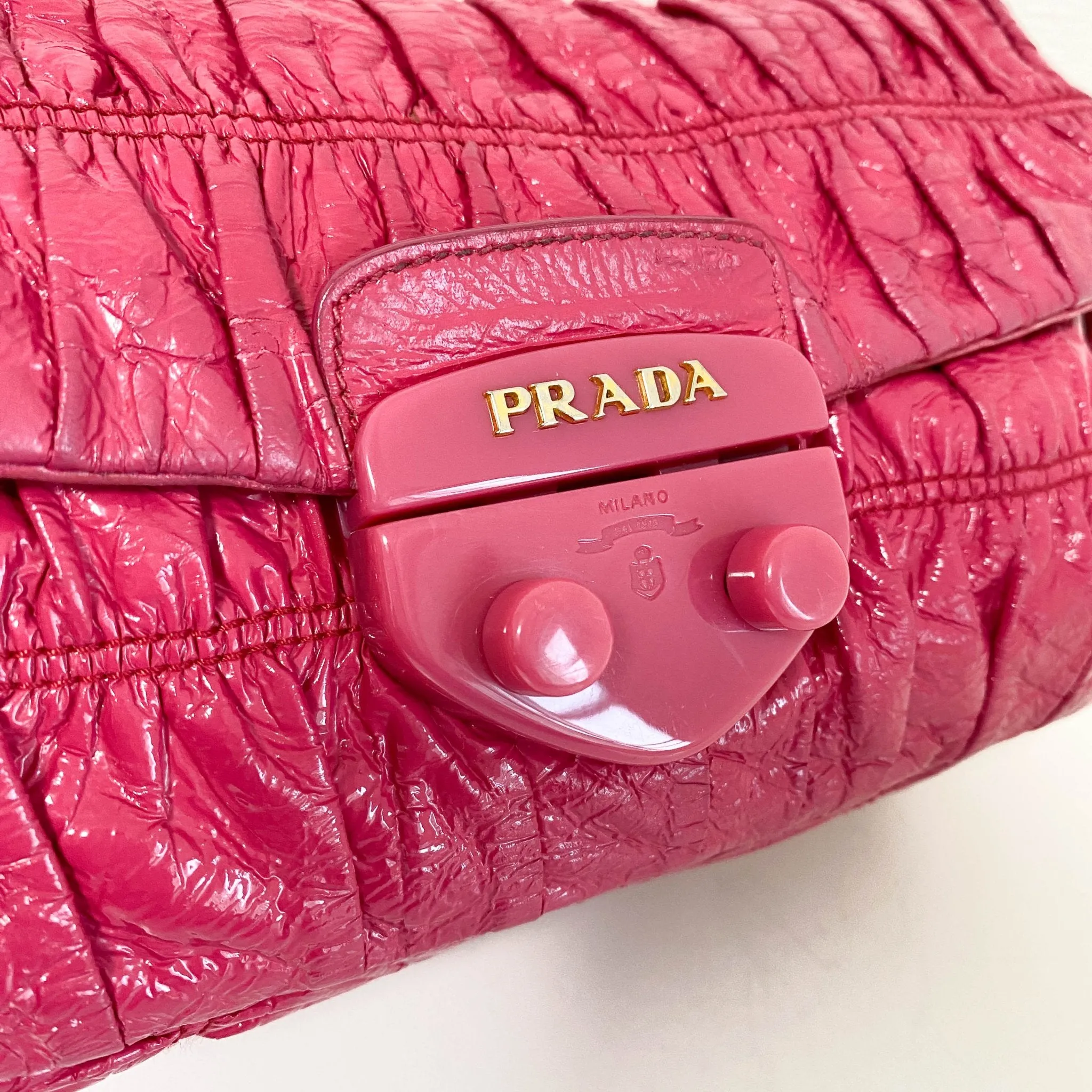 Pink Leather Plastic Chain Shoulder Bag
