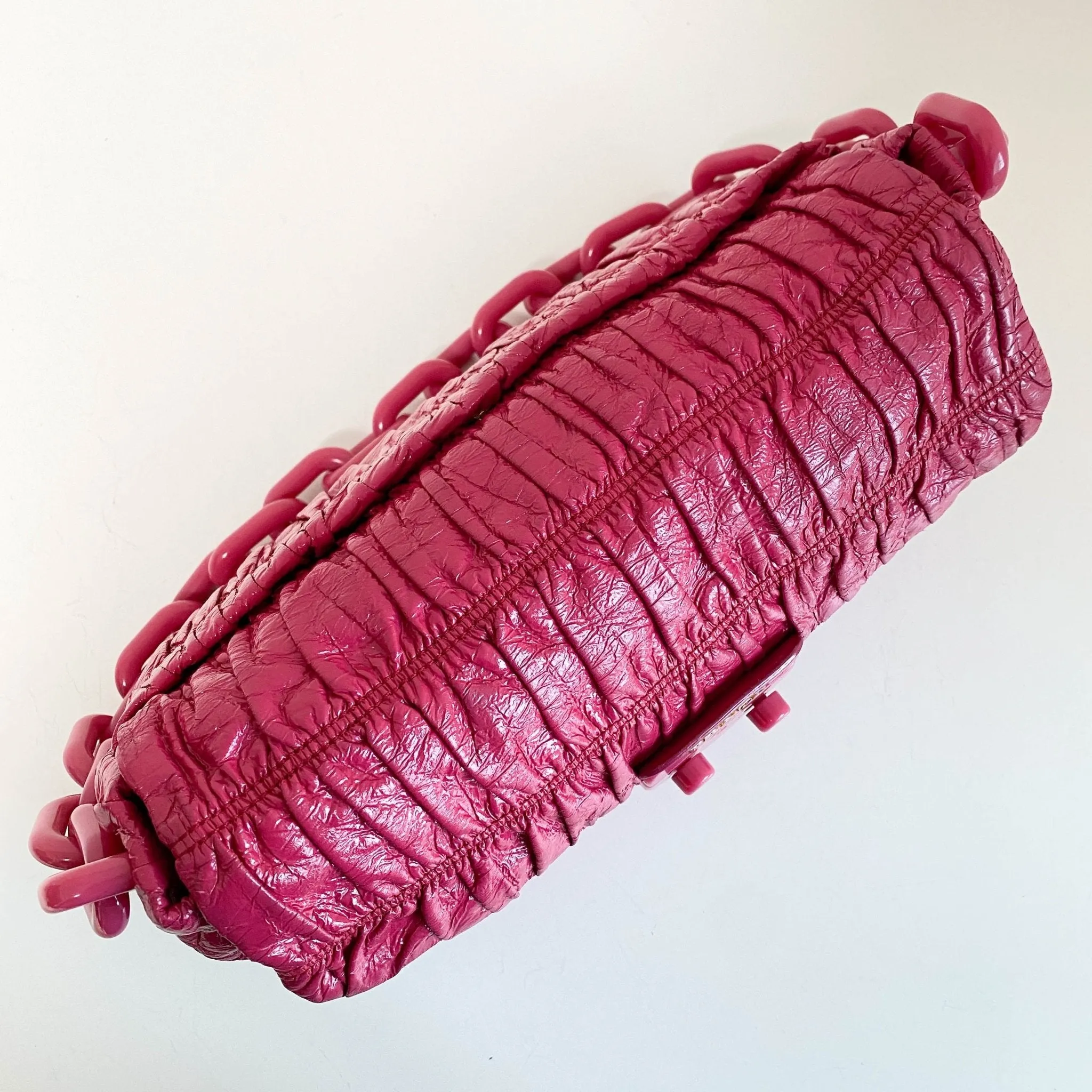 Pink Leather Plastic Chain Shoulder Bag