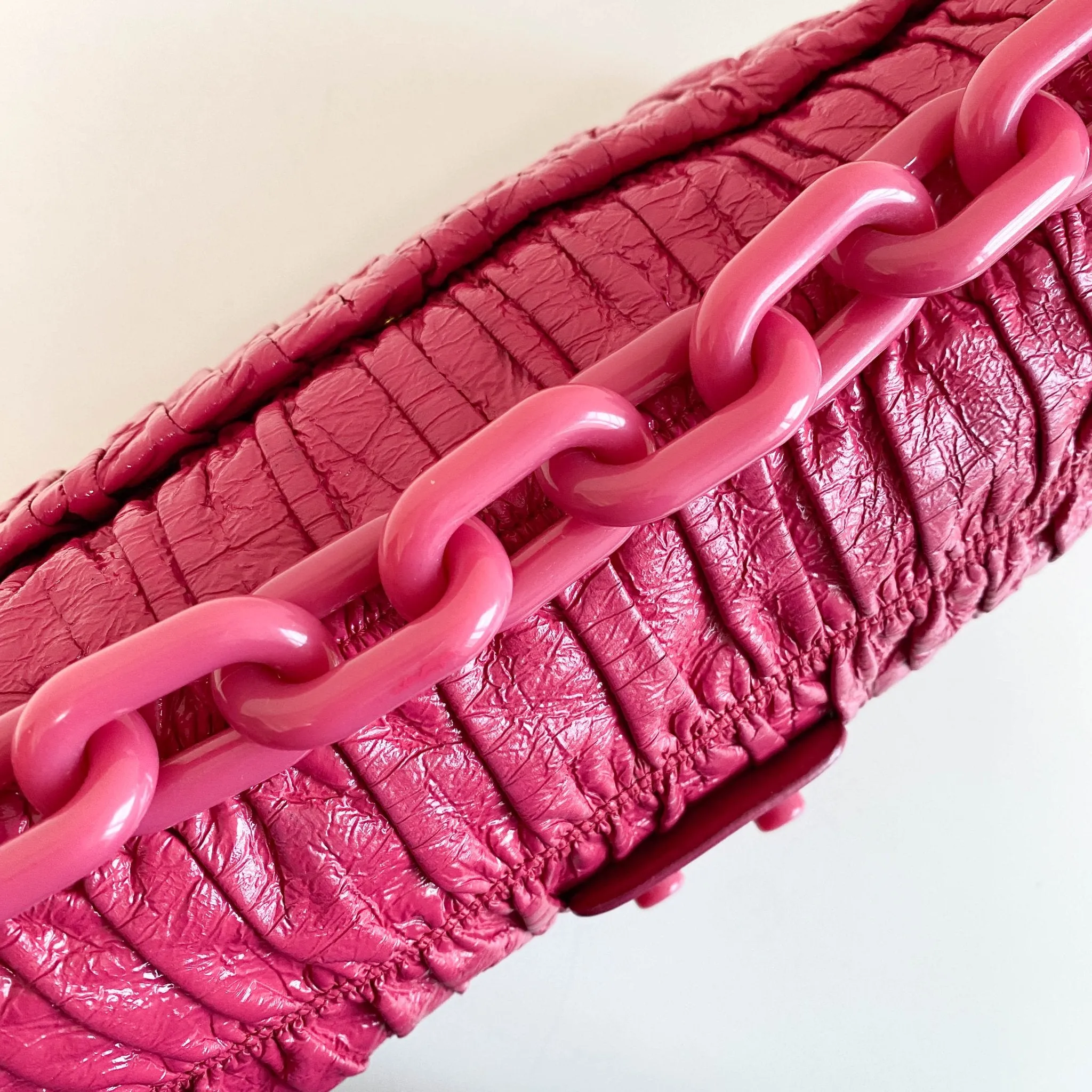 Pink Leather Plastic Chain Shoulder Bag