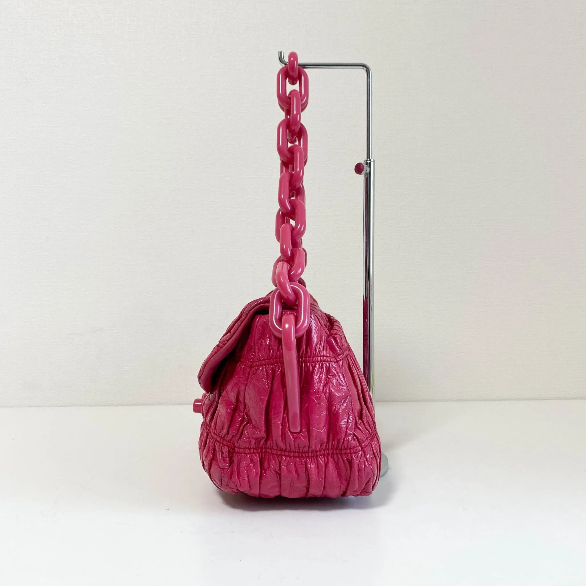 Pink Leather Plastic Chain Shoulder Bag