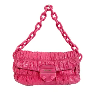 Pink Leather Plastic Chain Shoulder Bag