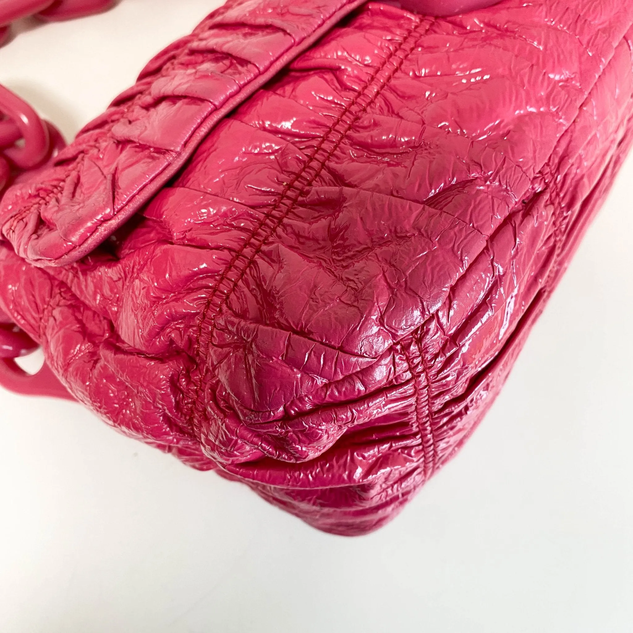 Pink Leather Plastic Chain Shoulder Bag