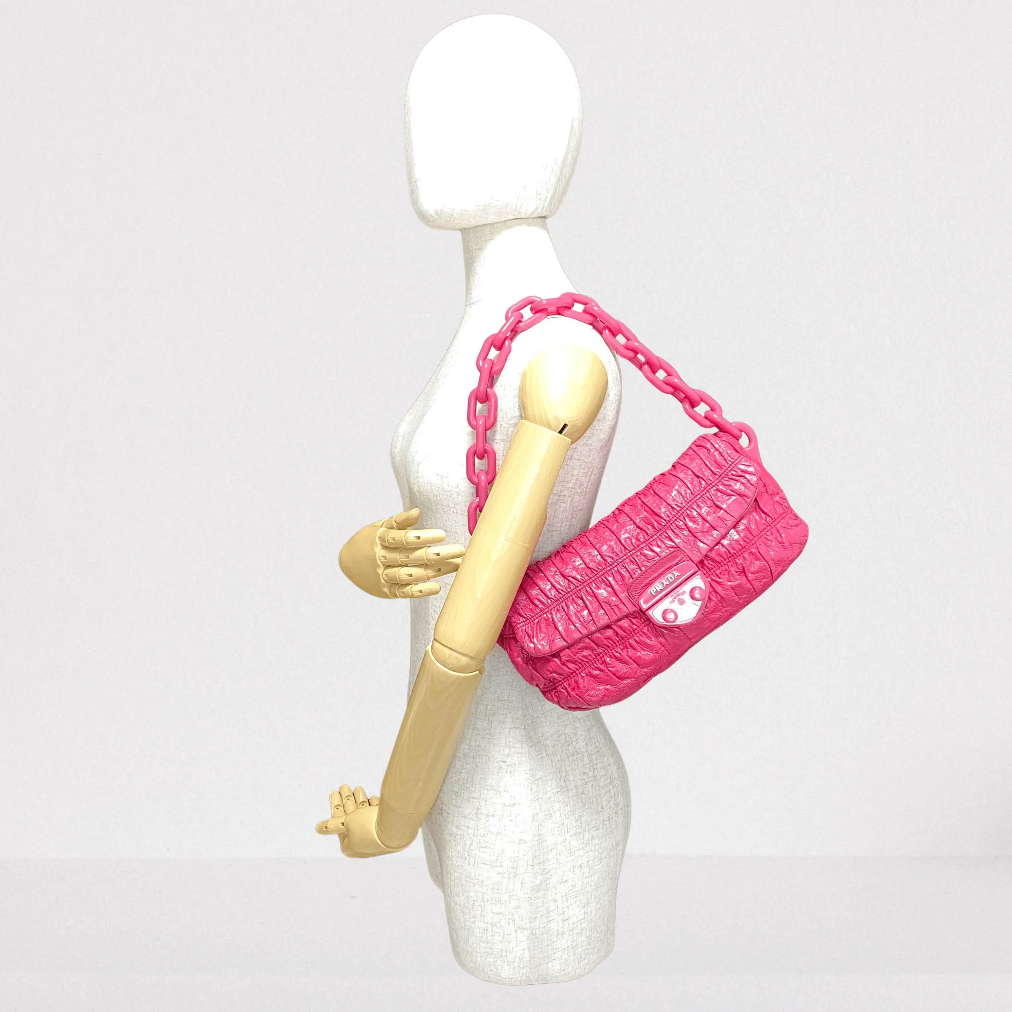 Pink Leather Plastic Chain Shoulder Bag