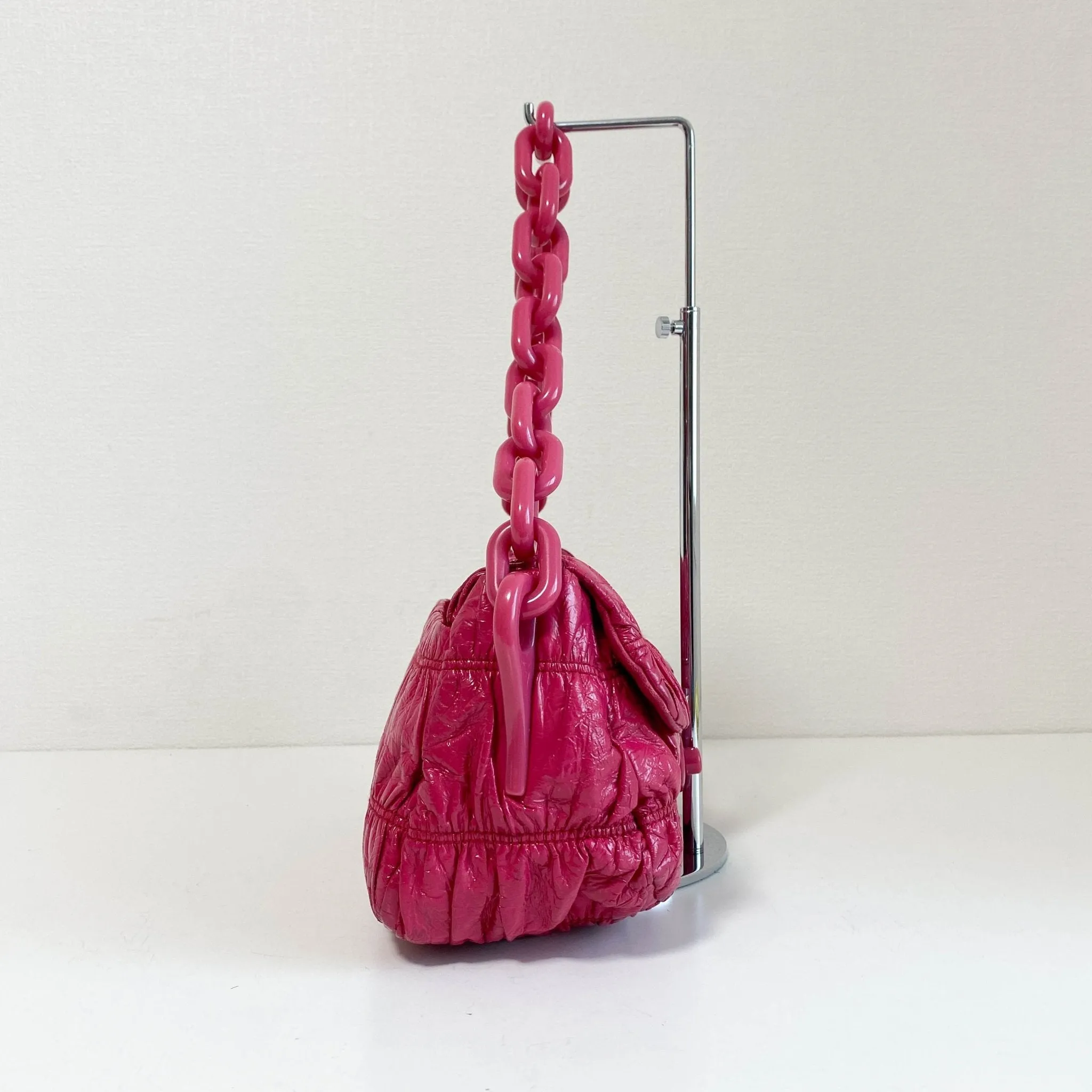 Pink Leather Plastic Chain Shoulder Bag