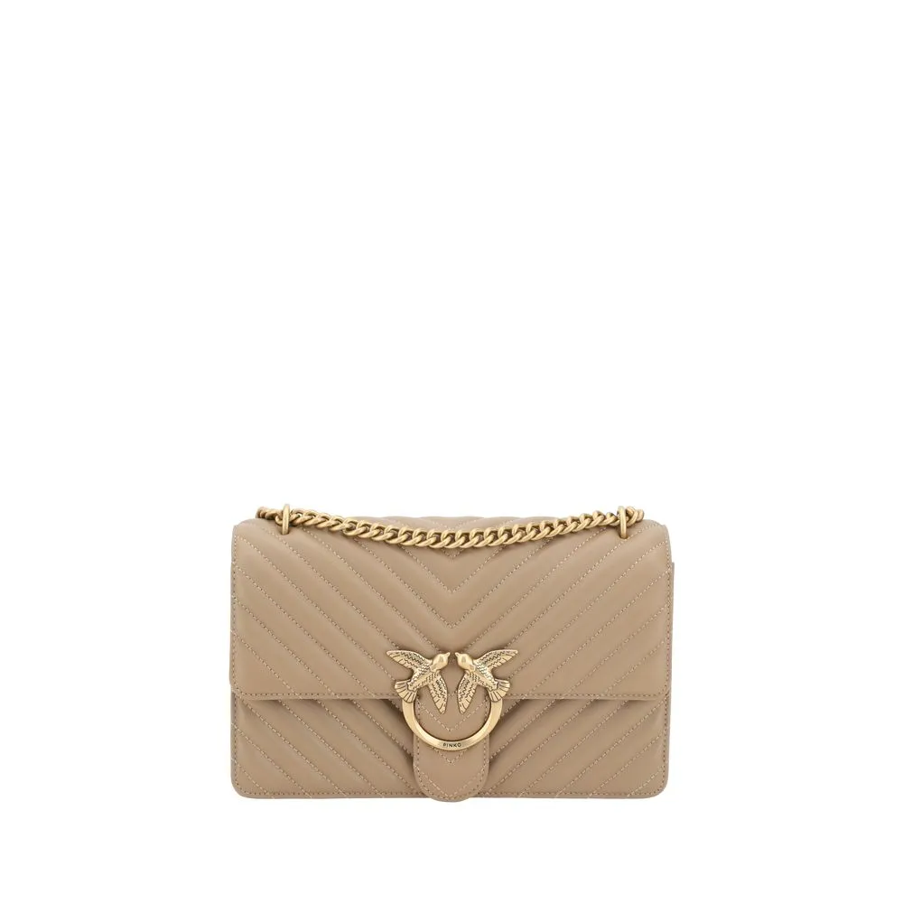 Pinko Love One Classic Shoulder Bag In Beige