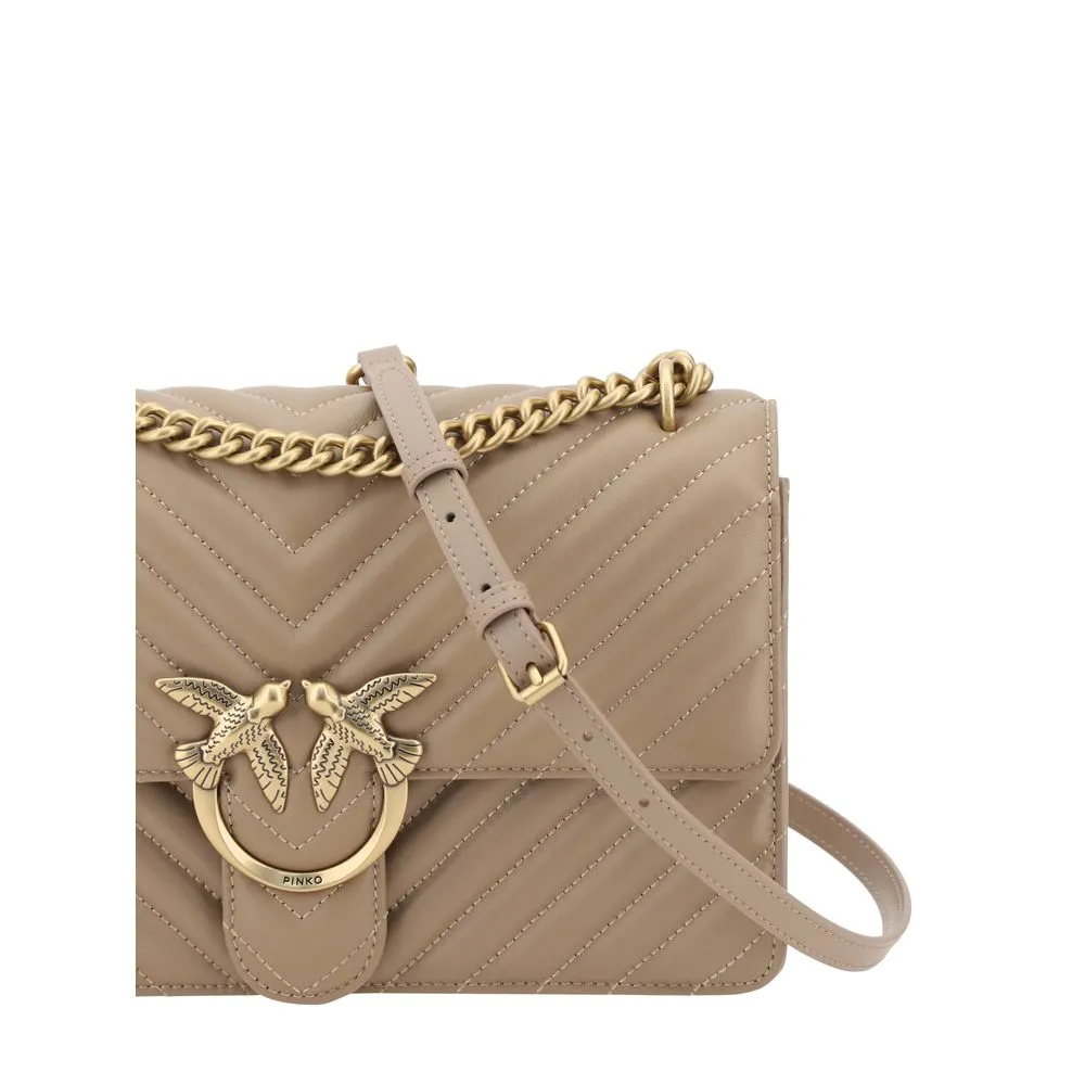 Pinko Love One Classic Shoulder Bag In Beige