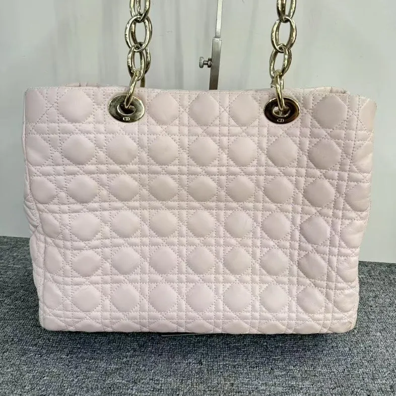 Preloved Dior Cannage Tote Bag Pink Quilted Leather