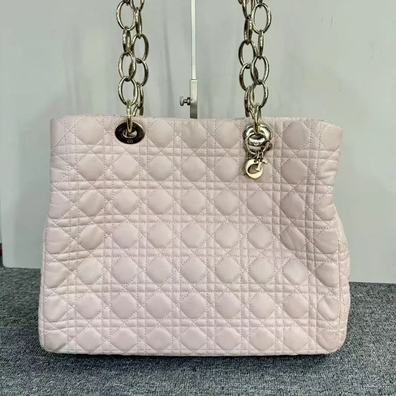Preloved Dior Cannage Tote Bag Pink Quilted Leather