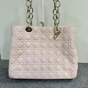 Preloved Dior Cannage Tote Bag Pink Quilted Leather