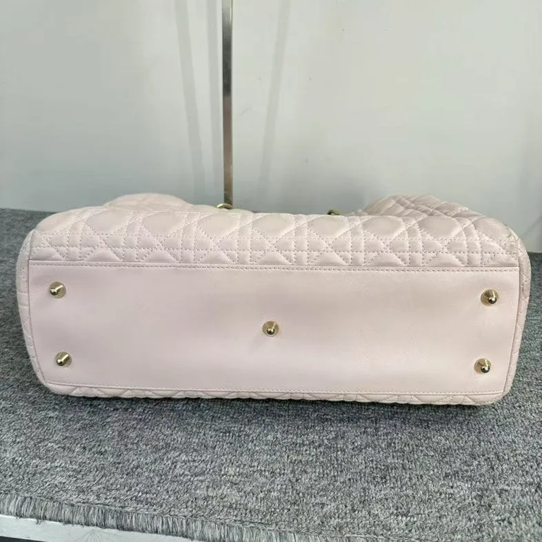 Preloved Dior Cannage Tote Bag Pink Quilted Leather