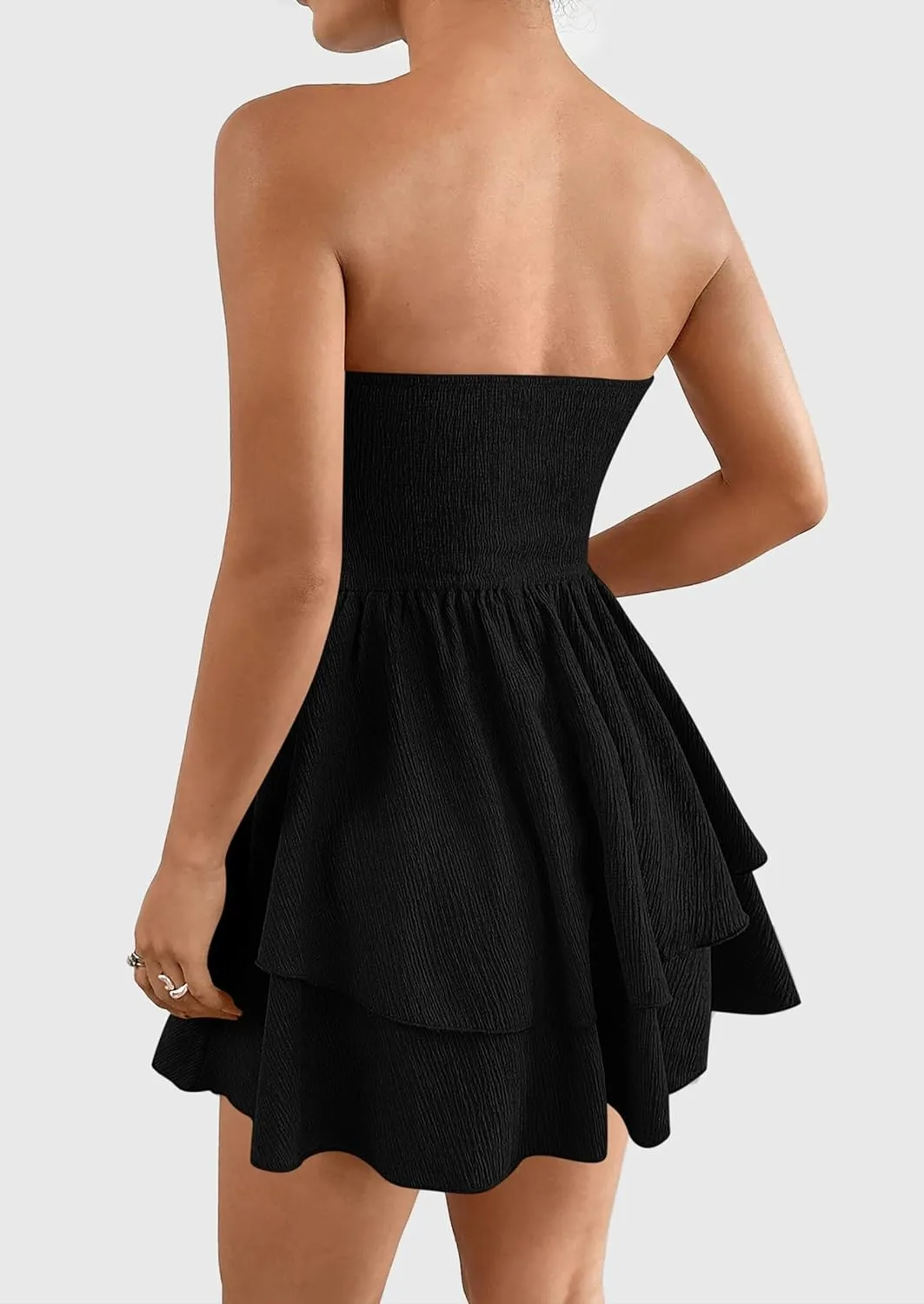 PRETTYGARDEN Women's 2025 Summer Strapless Tube Mini Dress Off Shoulder Smocked Ruffle A Line Flowy Short Party Club Dresses