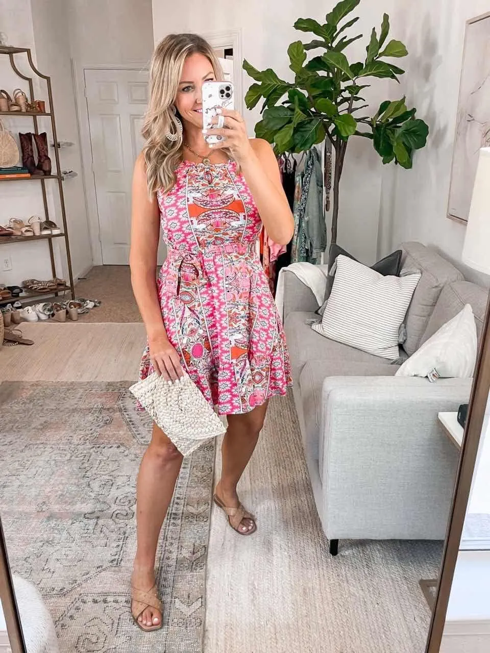 PRETTYGARDEN Women's Summer Mini Sundress Casual Spaghetti Strap Dresses Floral Sleeveless Ruffle Short Dress with Belt