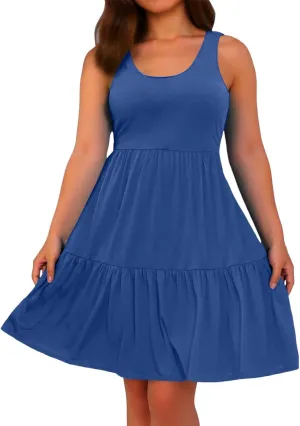 PTOLOCIF Plus Size Dresses for Curvy Women Casual Tank Dress Sleeveless V Neck T Shirt Sundress Flowy Tiered Swing Mini