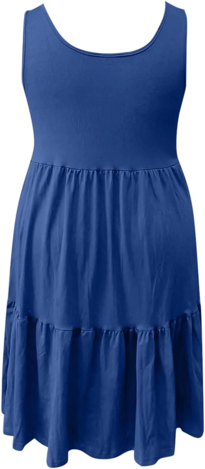 PTOLOCIF Plus Size Dresses for Curvy Women Casual Tank Dress Sleeveless V Neck T Shirt Sundress Flowy Tiered Swing Mini