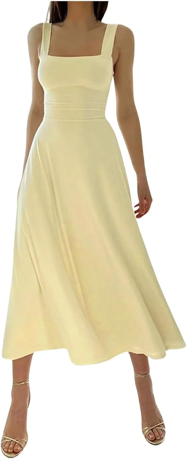 PTOLOCIF Plus Size Dresses for Curvy Women Spaghetti Strap Dress Sleeveless V Neck Cutout Slit Casual Party Maxi Dresses