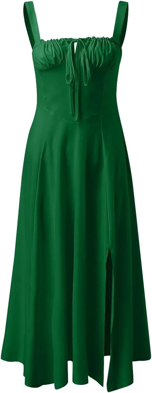 PTOLOCIF Sexy Sundresses for Women 2025 Summer Spaghetti Strap Dress Sleeveless Low Cut Bust Dress Beach Party Maxi Dresses
