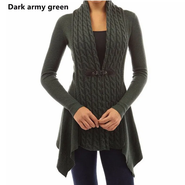 Pure Color Long Sleeves Deep V-neck Long Cardigan