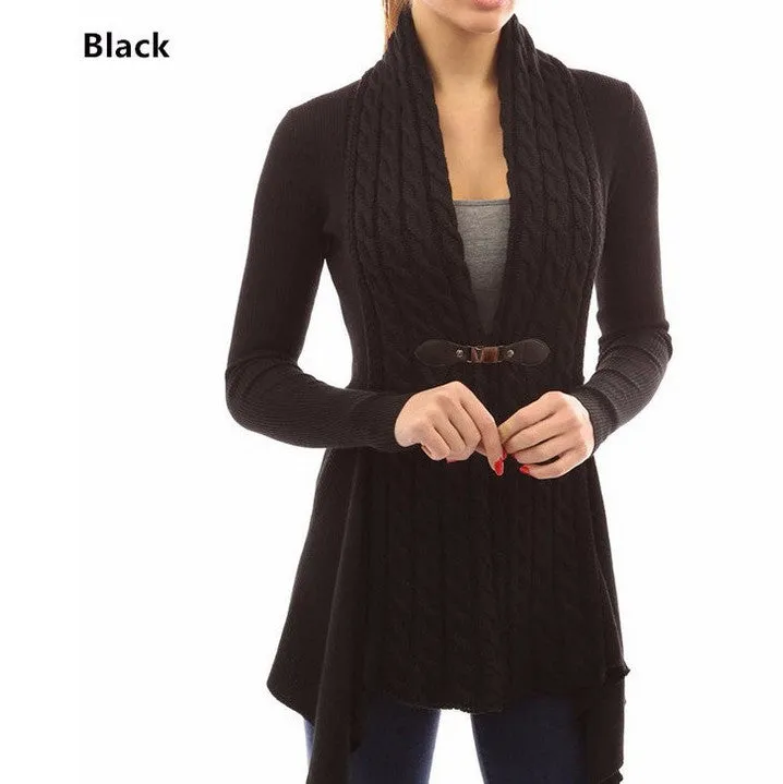 Pure Color Long Sleeves Deep V-neck Long Cardigan