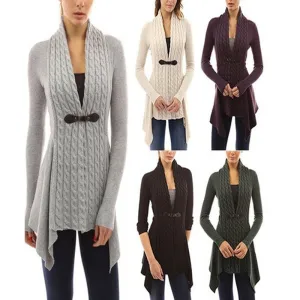 Pure Color Long Sleeves Deep V-neck Long Cardigan