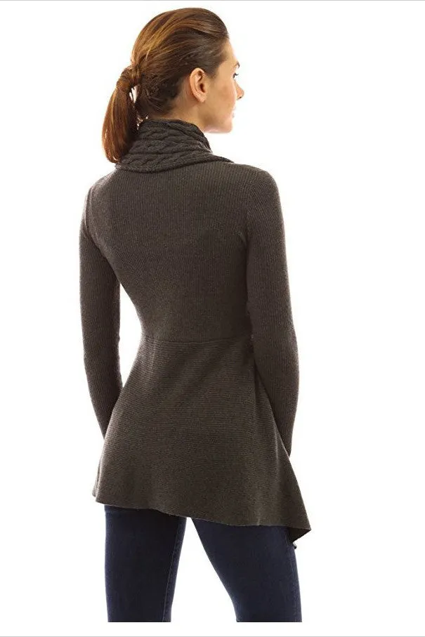 Pure Color Long Sleeves Deep V-neck Long Cardigan