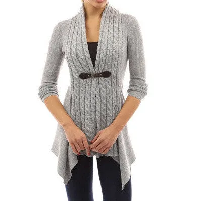 Pure Color Long Sleeves Deep V-neck Long Cardigan