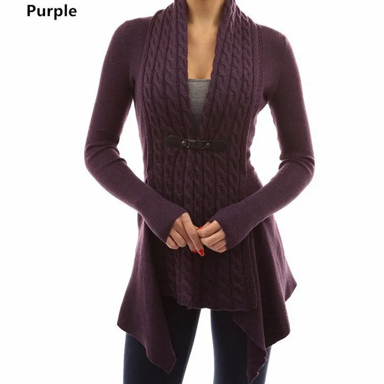 Pure Color Long Sleeves Deep V-neck Long Cardigan
