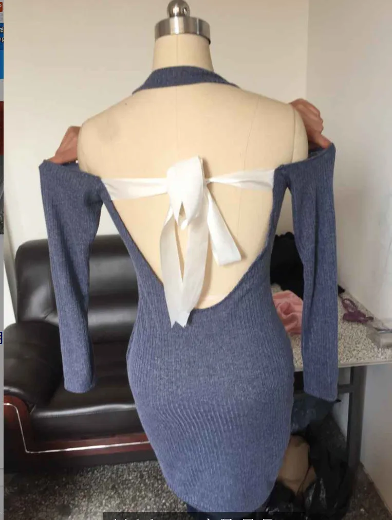 Pure Color Long Sleeves V-neck Backless Long Split Sweater