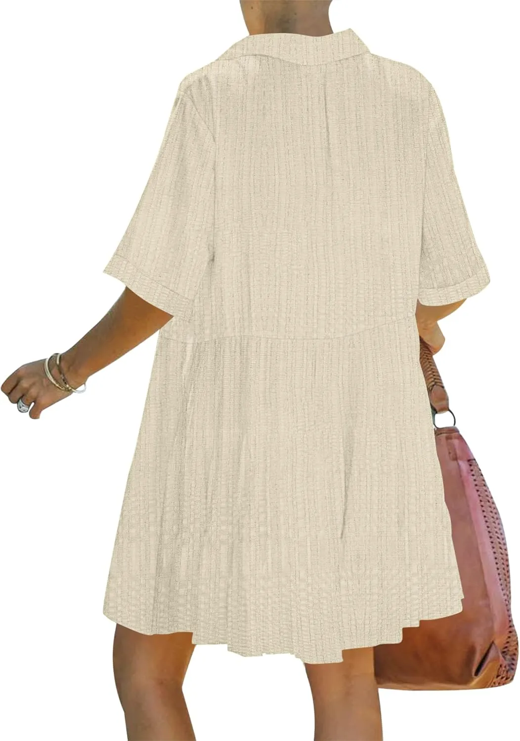 PYGFEMR Women's Short Sleeve Babydoll Dress Button Down Dresses with Pockets