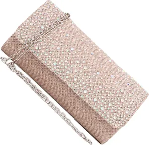 Rhinestone Evening Handbag for Women Classic Clutch Purse with Chain Sparkly Rhinestone Studded Design for Wedding and Dinner Color
