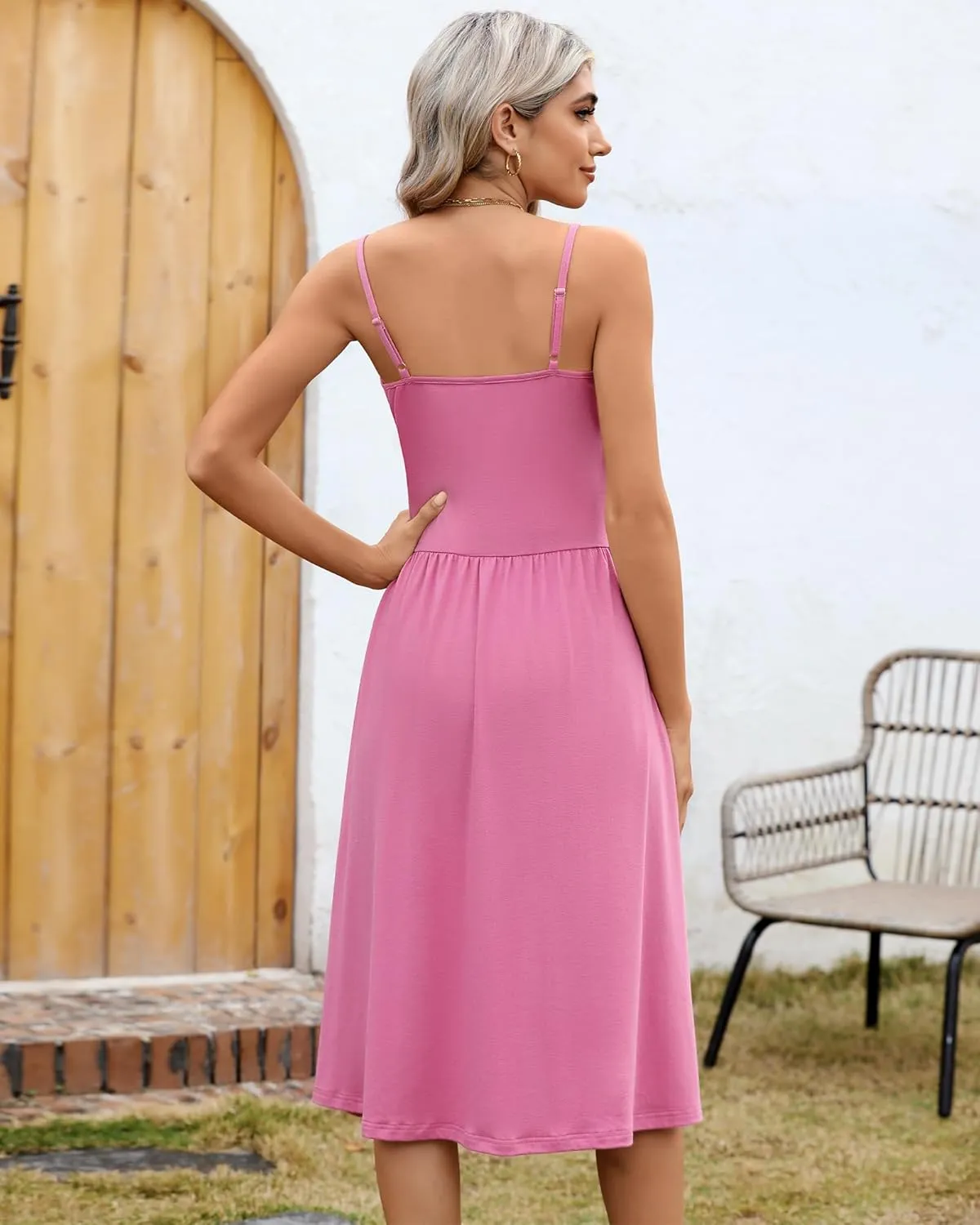 Riyiper 2 Pack Women Spaghetti Strap Dresses Summer Casual Sundresses Pleated Swing Camisole Beach Dresses with Pockets