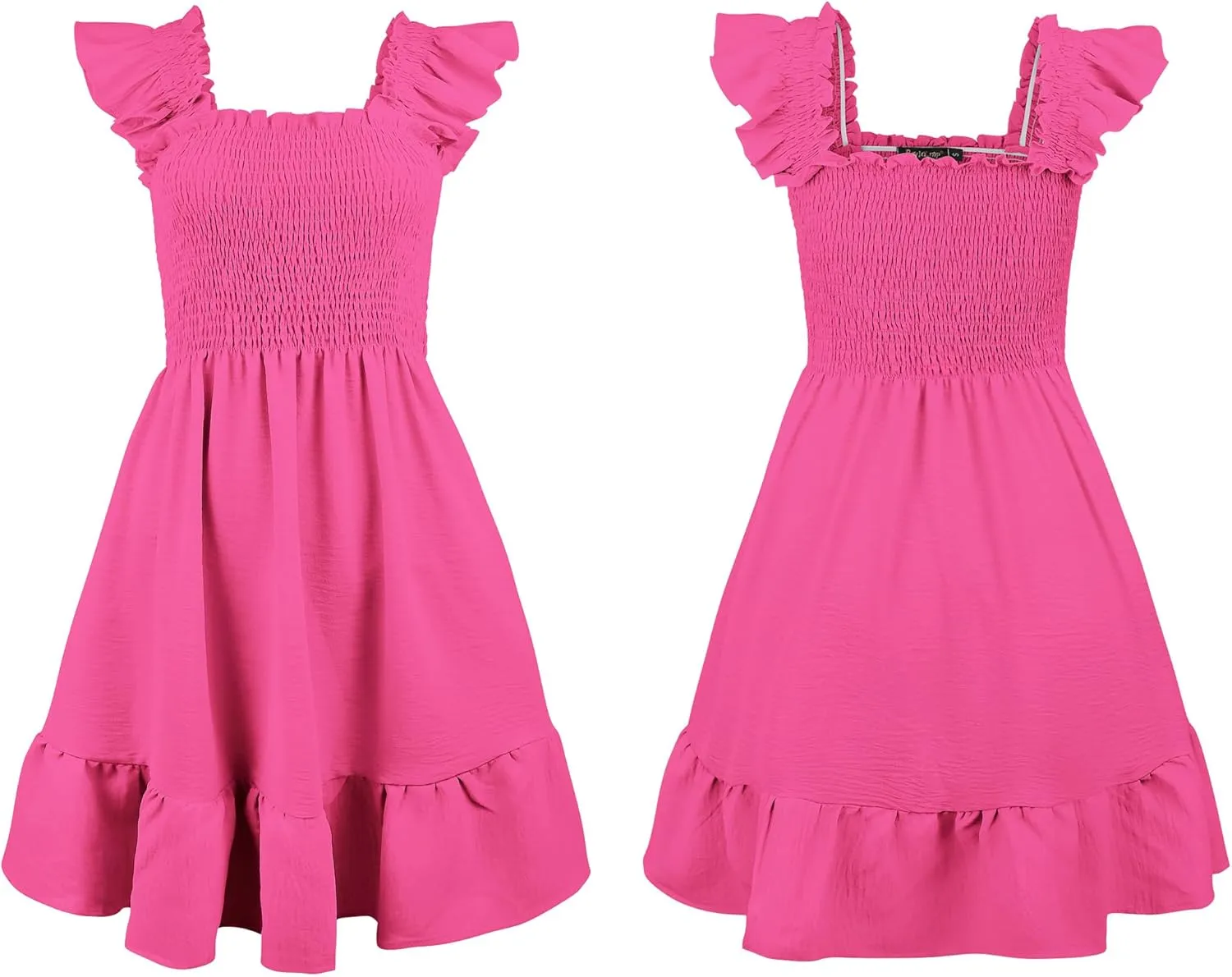 ROYLAMP Women's Smocked Dresses Square Neck Elegant Tiered Boho Ruffle Shoulder Swing Flowy Summer Casual Mini Dress