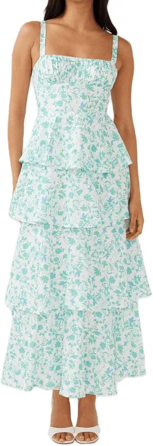 Sastianaen Tiered Ruffle Maxi Dresses Floral Print Spaghetti Strap Sleeveless Flowy Layered Long Dress Holiday Sundress