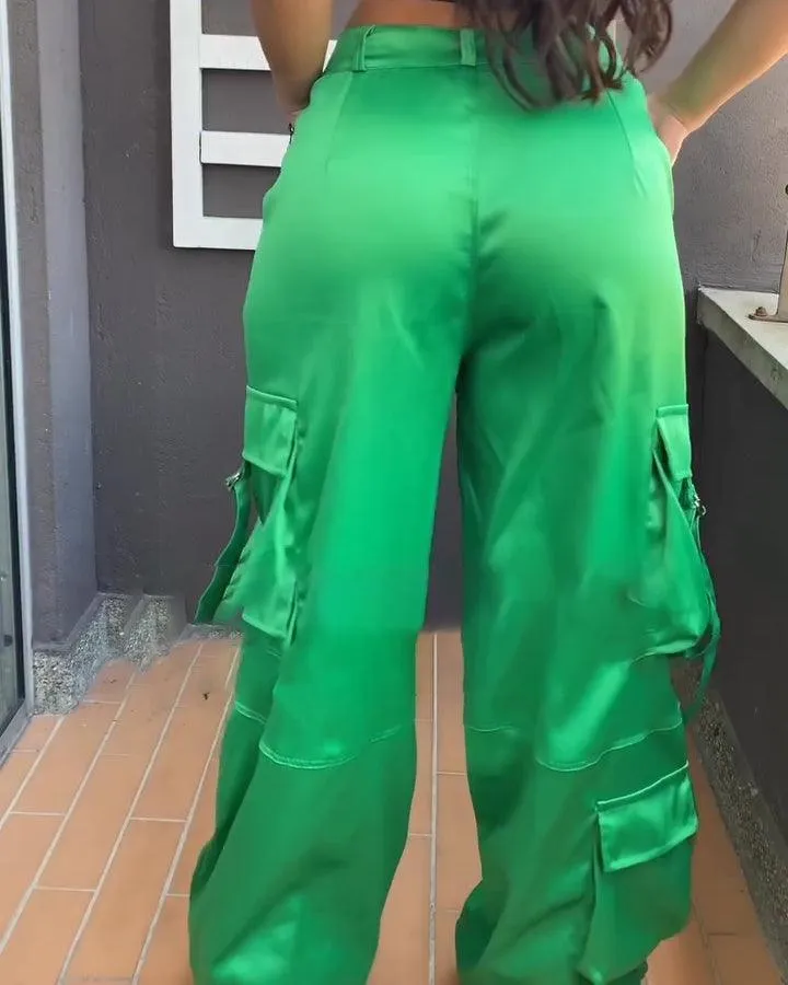 Satin Cargo Pants