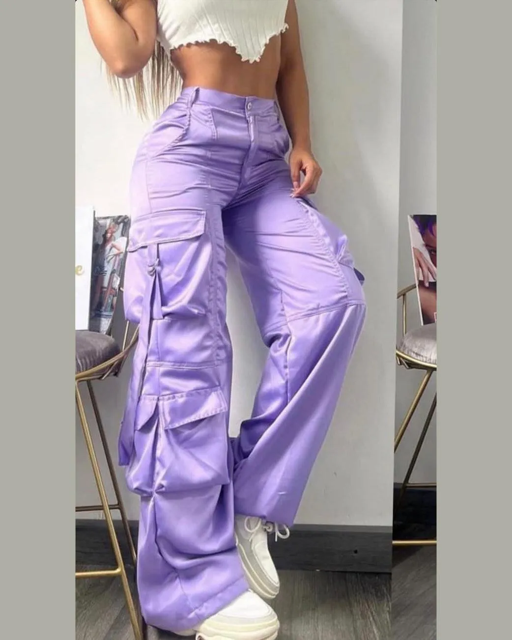 Satin Cargo Pants