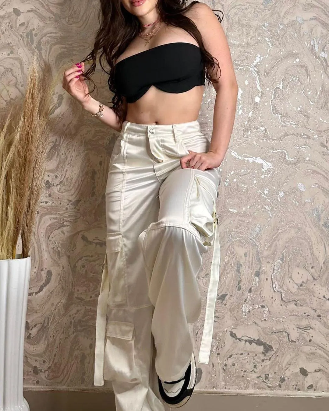 Satin Cargo Pants