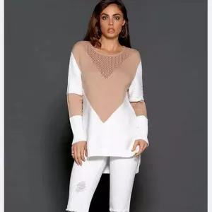 Scoop Patchwork Long Sleeves Irregular Sweater