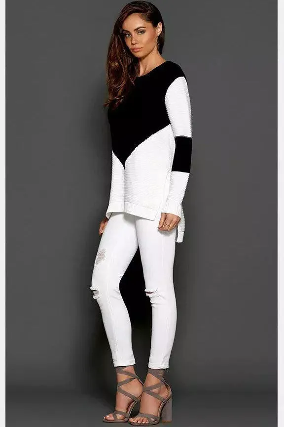 Scoop Patchwork Long Sleeves Irregular Sweater