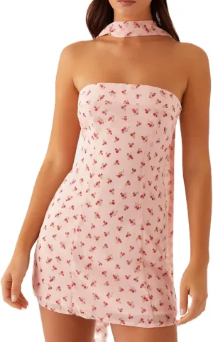 Sexy Floral Strapless Tube Mini Dress Y2K Slim Fit Backless Short Bandeau Dress Going Out Night Party Vocation Dresses
