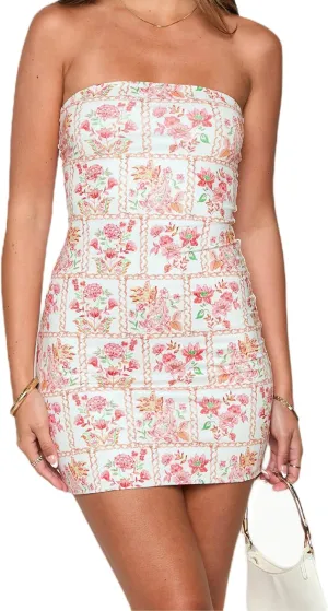 Sexy Floral Strapless Tube Mini Dress Y2K Slim Fit Backless Short Bandeau Dress Going Out Night Party Vocation Dresses