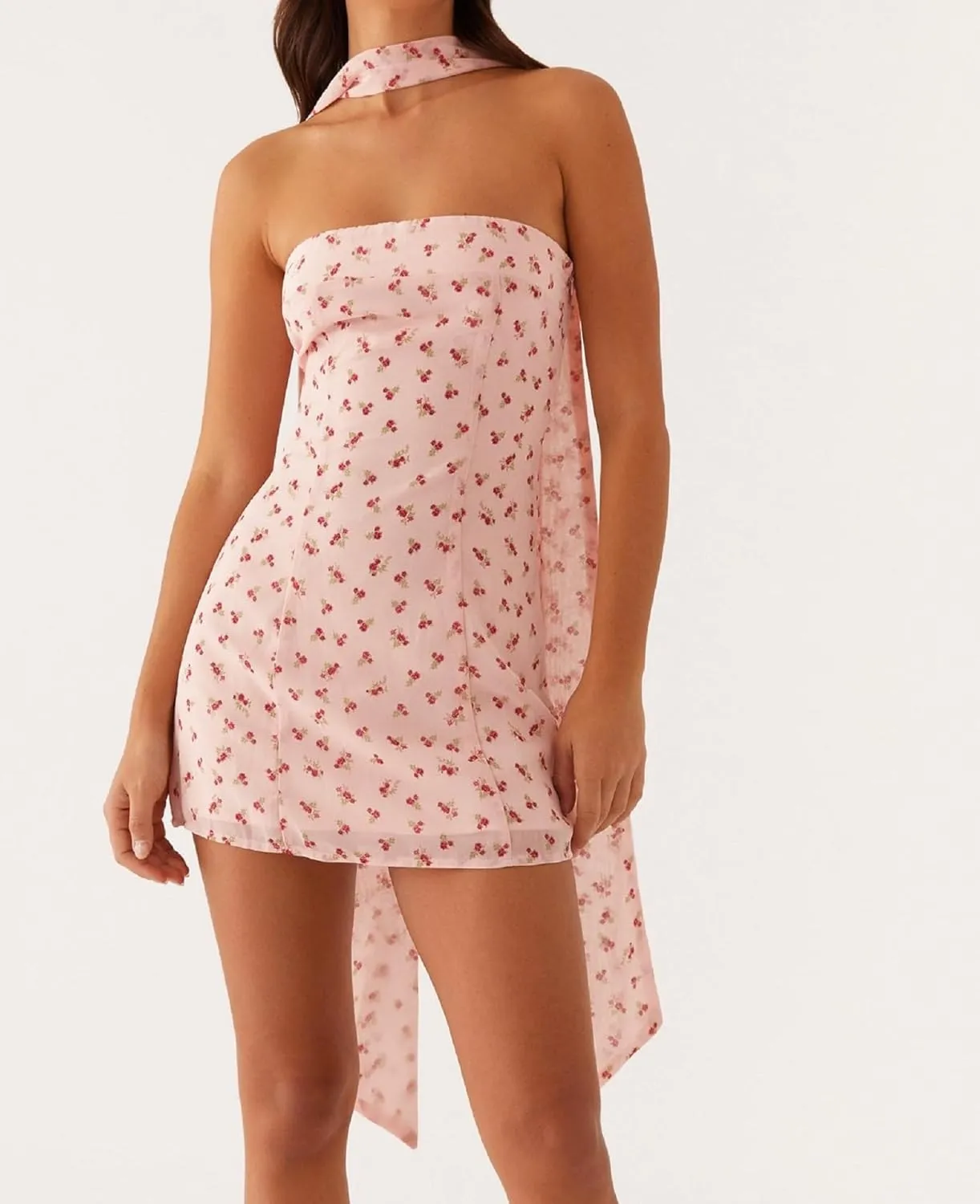 Sexy Floral Strapless Tube Mini Dress Y2K Slim Fit Backless Short Bandeau Dress Going Out Night Party Vocation Dresses