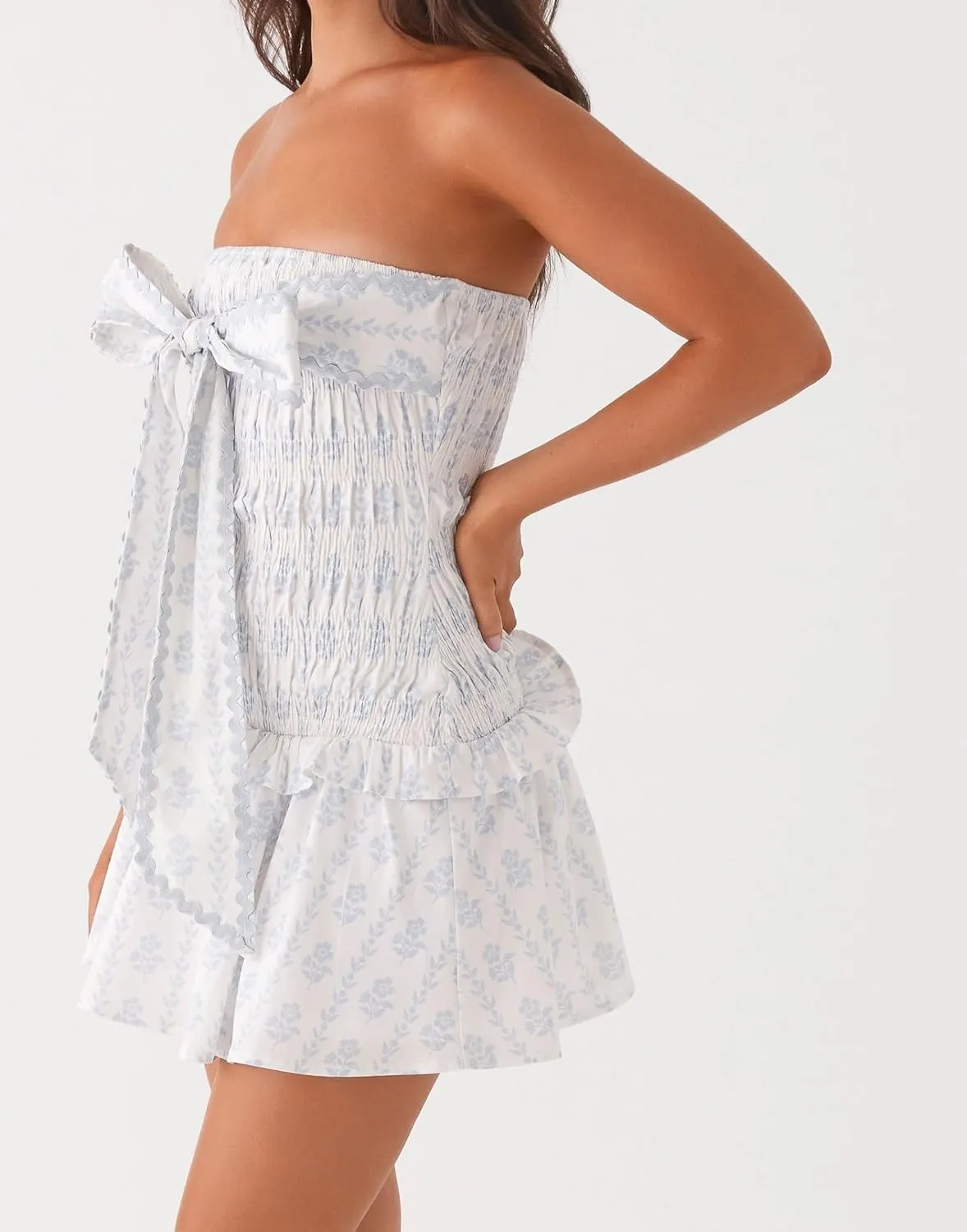 Sexy Strapless Tube Floral Mini Dress Boho Off Shoulder Slim Fit Short Bandeau Dress Going Out Night Party Dresses