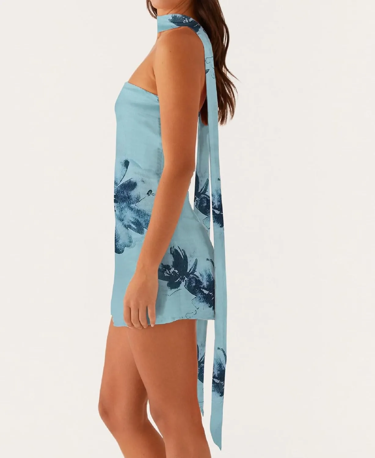 Sexy Strapless Tube Floral Mini Dress Boho Off Shoulder Slim Fit Short Bandeau Dress Going Out Night Party Dresses