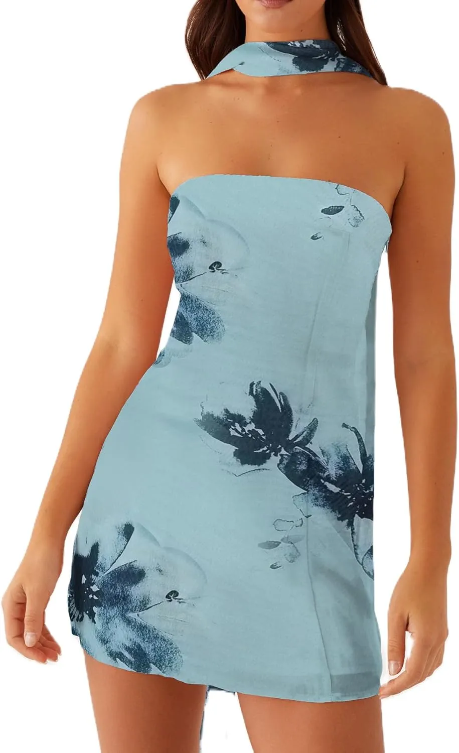 Sexy Strapless Tube Floral Mini Dress Boho Off Shoulder Slim Fit Short Bandeau Dress Going Out Night Party Dresses