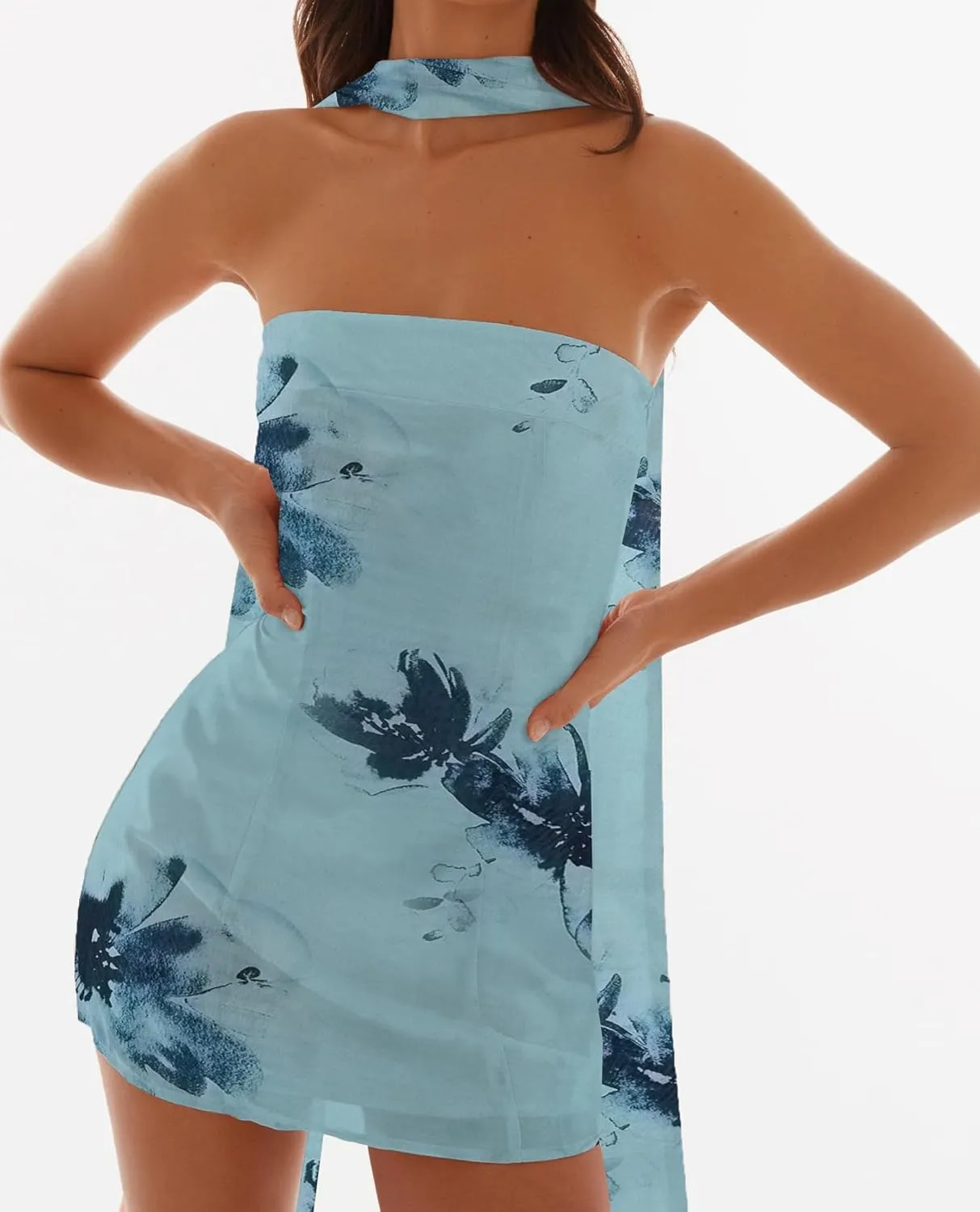 Sexy Strapless Tube Floral Mini Dress Boho Off Shoulder Slim Fit Short Bandeau Dress Going Out Night Party Dresses
