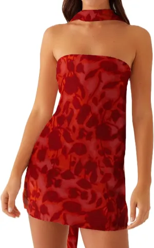 Sexy Strapless Tube Floral Mini Dress Boho Off Shoulder Slim Fit Short Bandeau Dress Going Out Night Party Dresses