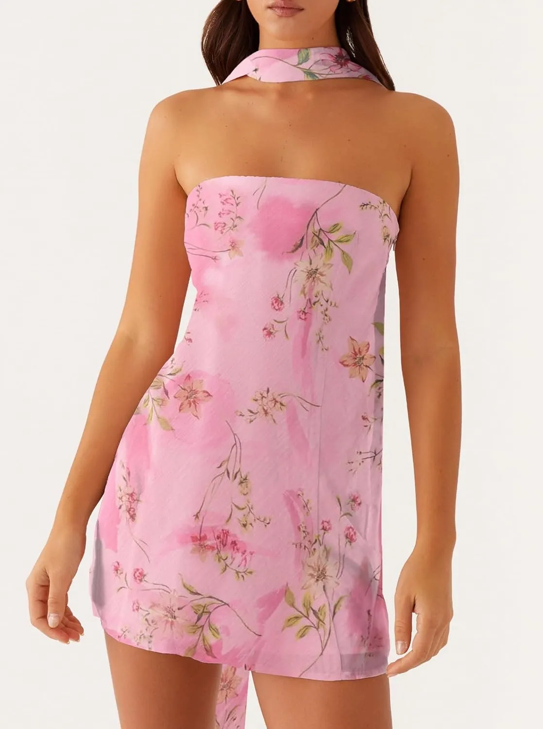 Sexy Strapless Tube Floral Mini Dress Boho Off Shoulder Slim Fit Short Bandeau Dress Going Out Night Party Dresses