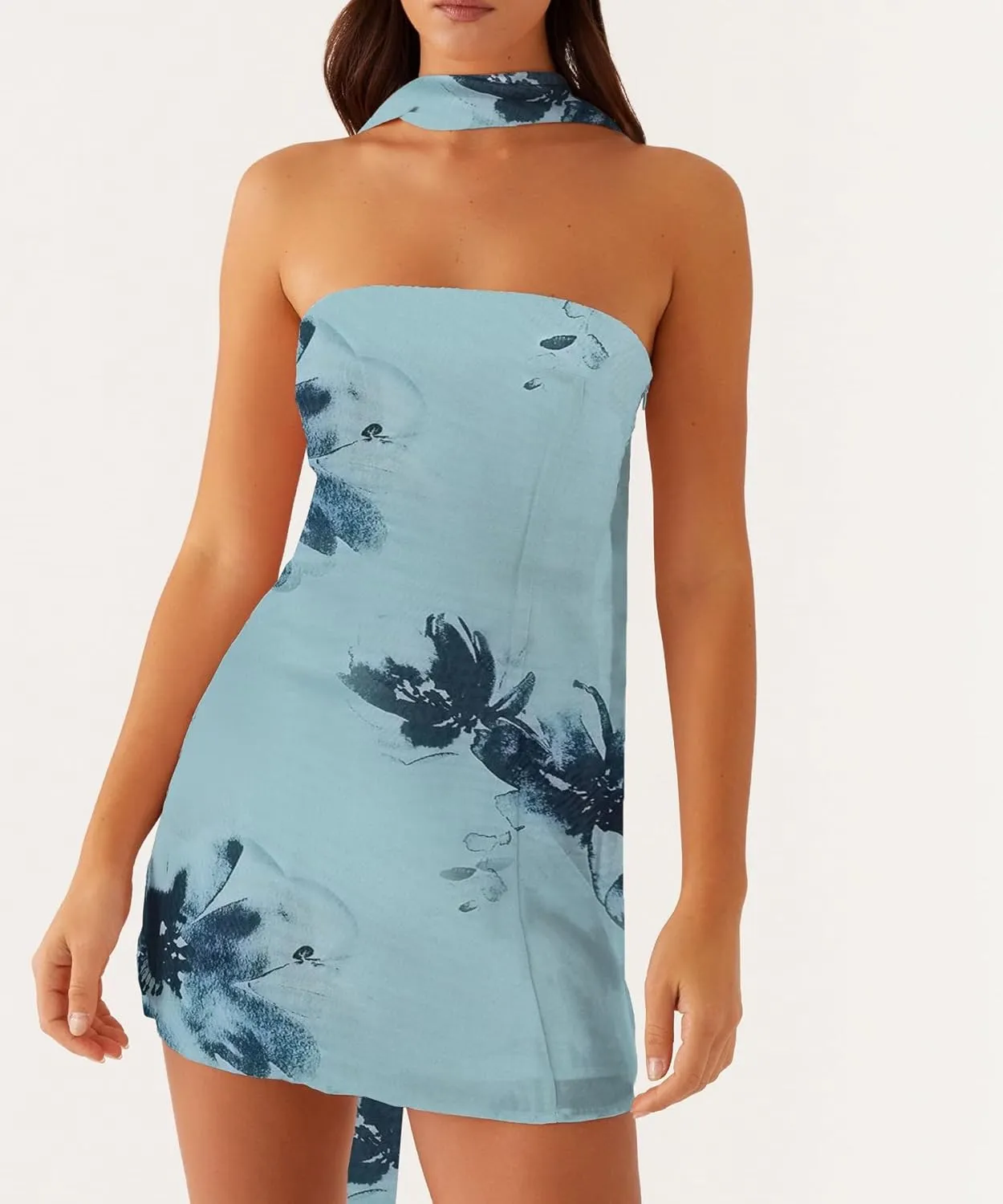 Sexy Strapless Tube Floral Mini Dress Boho Off Shoulder Slim Fit Short Bandeau Dress Going Out Night Party Dresses