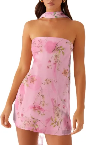 Sexy Strapless Tube Floral Mini Dress Boho Off Shoulder Slim Fit Short Bandeau Dress Going Out Night Party Dresses