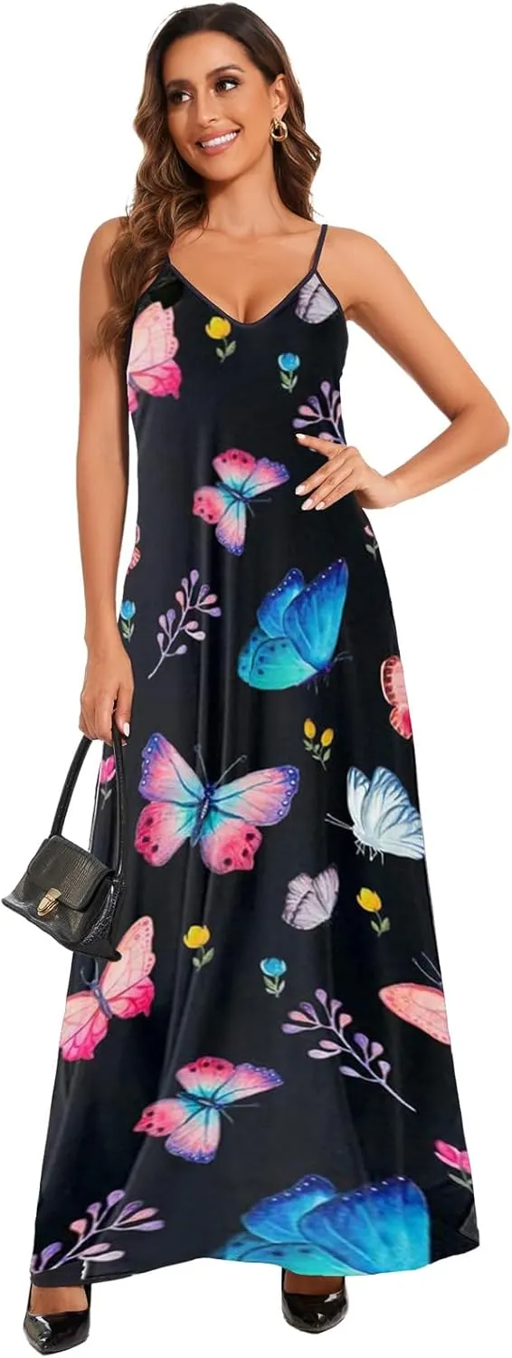 shengfan Plus Size Maxi Dresses Sundress for Women Loose Printed Adjustable African Beach Dress with Pockets