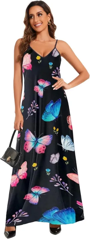 shengfan Plus Size Maxi Dresses Sundress for Women Loose Printed Adjustable African Beach Dress with Pockets